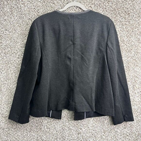 Talbots Blazer Women’s 16 Dark Gray Italian Luxe Knit Tipped Open Front Long Sle - Picture 4 of 8